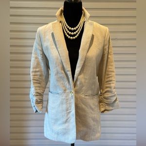 NWOT Michael Kors Beige Linen Blazer with 3/4 Ruched Sleeves Size 8P